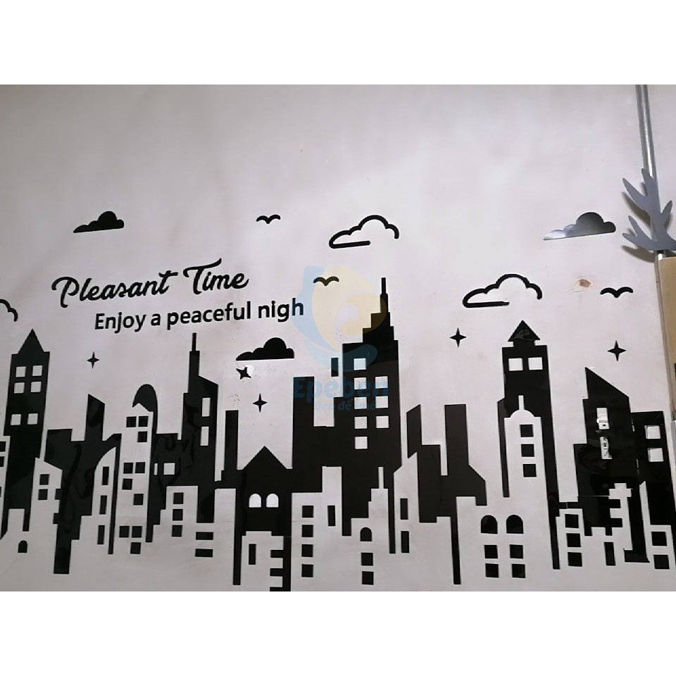 Tranh dán tường mica 3d decor khổ lớn thành phố trang trí phòng khách, phòng ngủ, phòng làm việc Nhiều Size - EPeBen