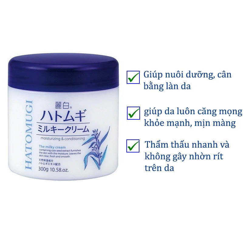 Kem dưỡng da Reihaku Hatomugi Moisturizing Conditioning The Milky Cream 300g