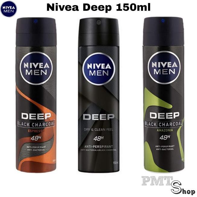 Xịt / lăn ngăn mùi NIVEA MEN Deep than đen hoạt tính (150ml)