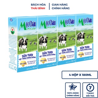 Sữa tươi Mộc Châu Milk có đường vỉ 4 hộp lớn x180ml