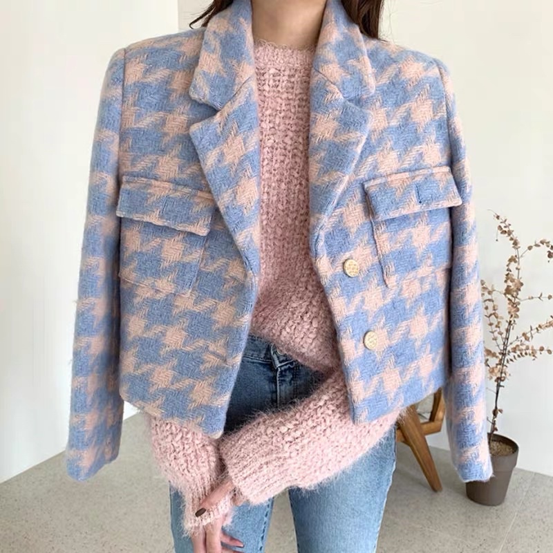 Áo khoác dạ blazer hoạ tiết răng sói túi vuông dài tay thanh lịch SAM SAM BOUTIQUE