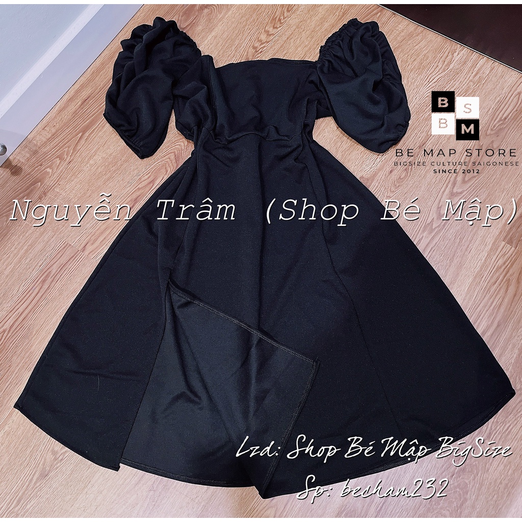 Đầm Maxi Cổ Vuông Tay Bồng Xẻ Đùi BigSize 58-86Kg