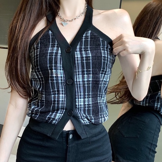 Áo Yếm Gân Cổ V Khuy Cài LSEOUL A2505 Chất Thoáng Mát Chống Nhăn Năng Động