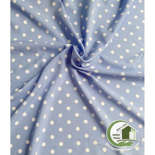 Vải lụa Hàn Quốc chấm bi màu xanh dương [ 1 mét x khổ 1,55 mét ] Cắt thành 1 tấm liền tùy theo số lần đặt