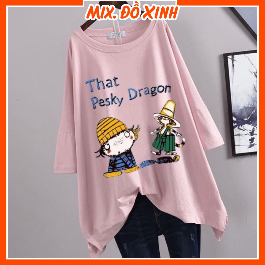 Áo thun nam nữ form rộng tay lỡ Thu Hà áo phông unisex freesize chất liệu mềm mát in chữ That Pesky Dragon