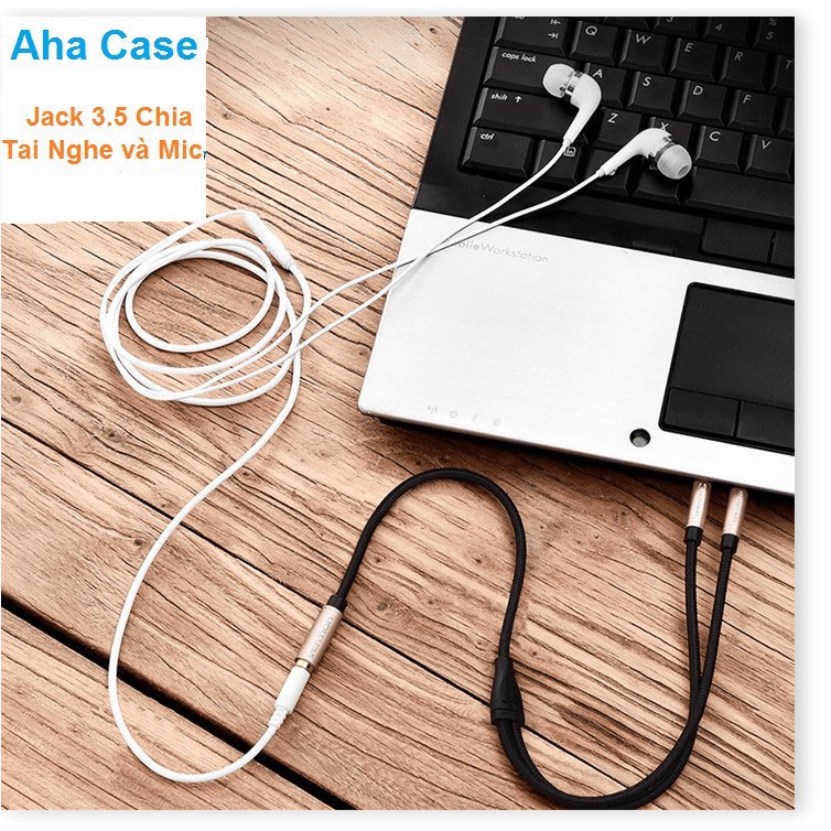Jack chuyển đổi tai nghe 3.5 sang Audio &amp; Mic dùng trên laptop máy tính, Cáp Chia 3.5mm