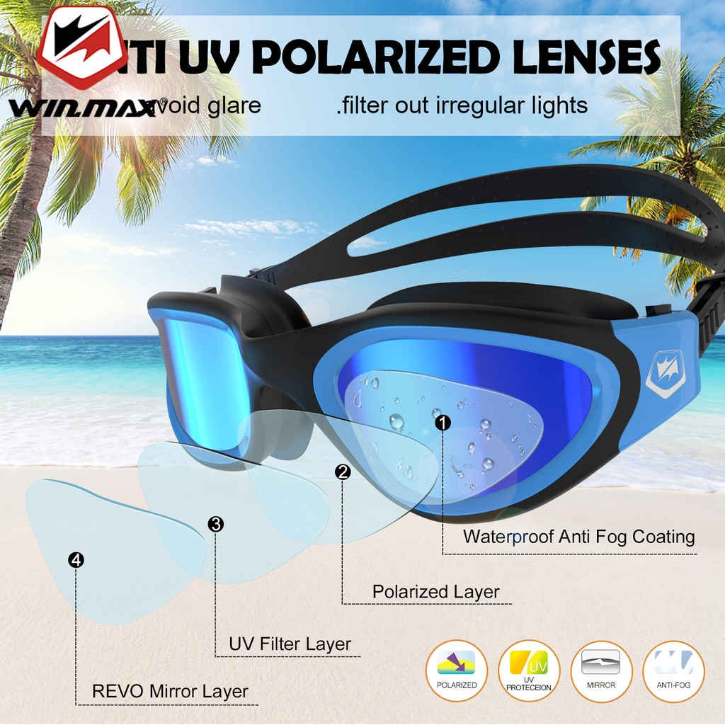 Kính bơi WINMAX chống tia UV/sương mù/thấm nước có thể điều chỉnh chuyên dụng cho người lớn