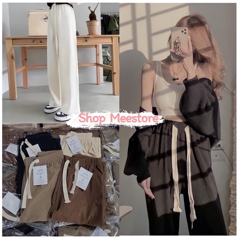 Quần Ống Rộng Nhung Tăm Nữ MEESTORE- Cullotes Dáng Rộng Unisex Dây Bản To Phong Cách Ullzang Hàn Quốc