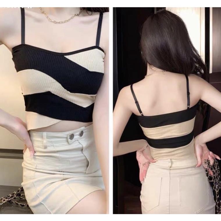 ❤️ Áo Bra Nữ Myna 2 Dây Mảnh Kẻ Sọc Dáng Lửng Có Đệm Ngực Trend Mới 1887 ❤️