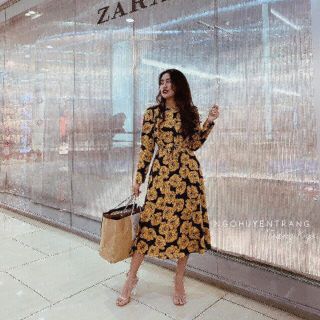 Váy midi lụa hoa vàng topshop hàng vnxk