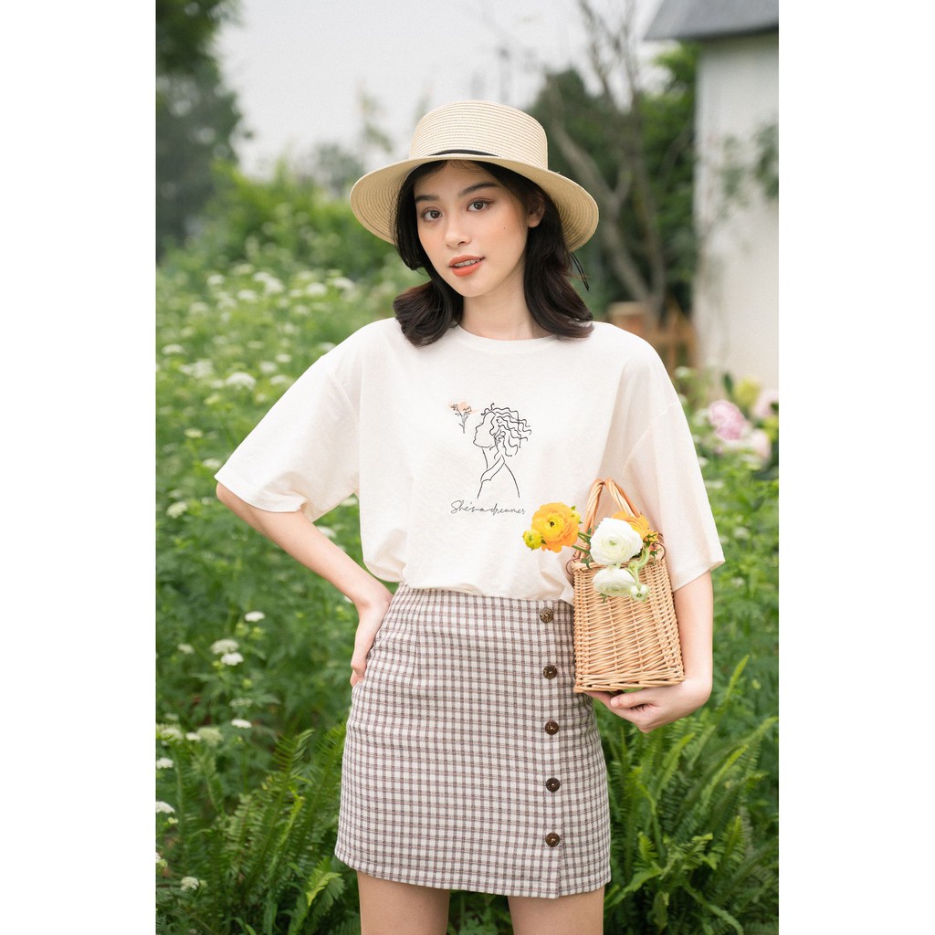 [Mã FAXANH55 giảm 10K đơn 50K] Chân Váy Kẻ Cúc Gỗ[Madelen]