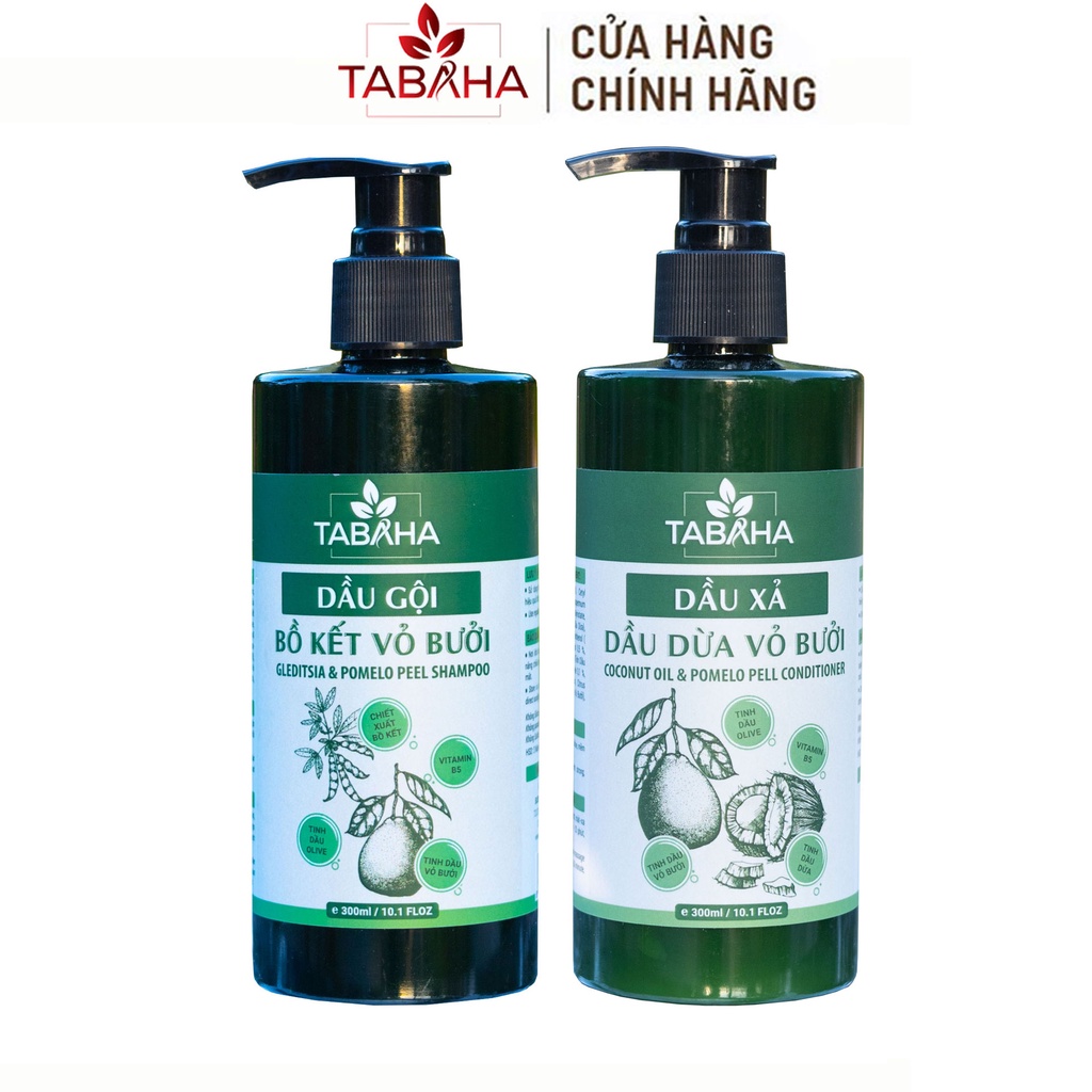 Bộ Đôi Dầu Gội Tabaha Bồ Kết Vỏ Bưởi 300ml + Dầu Xả Tabaha Dầu Dừa Vỏ Bưởi 300ml