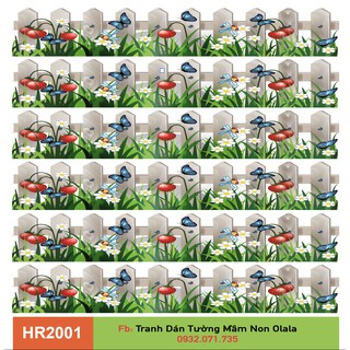 [SET 6m] Decal HÀNG RÀO, HOA CỎ Dán CHÂN TƯỜNG, Hành Lang Trang Trí Trường Mầm Non, Mẫu Giáo, Tiểu Học