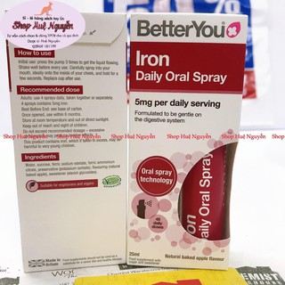 Sắt dạng xịt - Better You Iron Daily Oral Spray 25ml, bổ máu cho bé từ 1 tuổi không nóng và táo