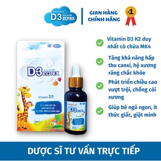 Vitamin D3 K2 MK4 Zotex tăng cường khả năng hấp thu canxi cho bé phát triển hệ xương răng chắc khỏe chống còi xương 30ml
