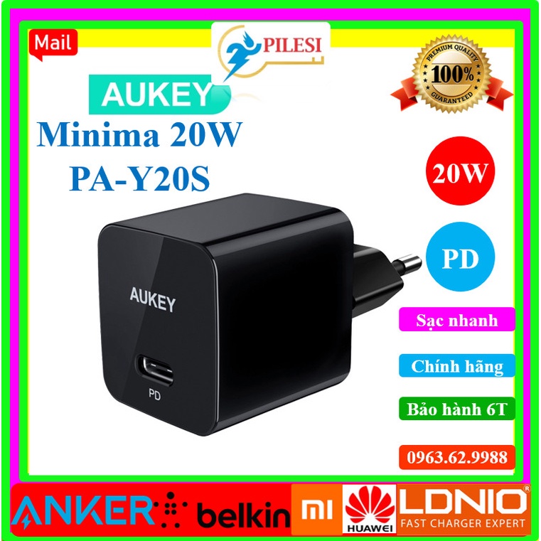 ✅  Củ sạc nhanh AUKEY PA-Y20S PD 20W cổng type C cho iphone, ipad và android