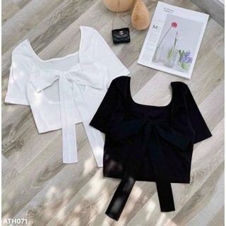 Áo croptop thun gân thắc nơ lưng A2