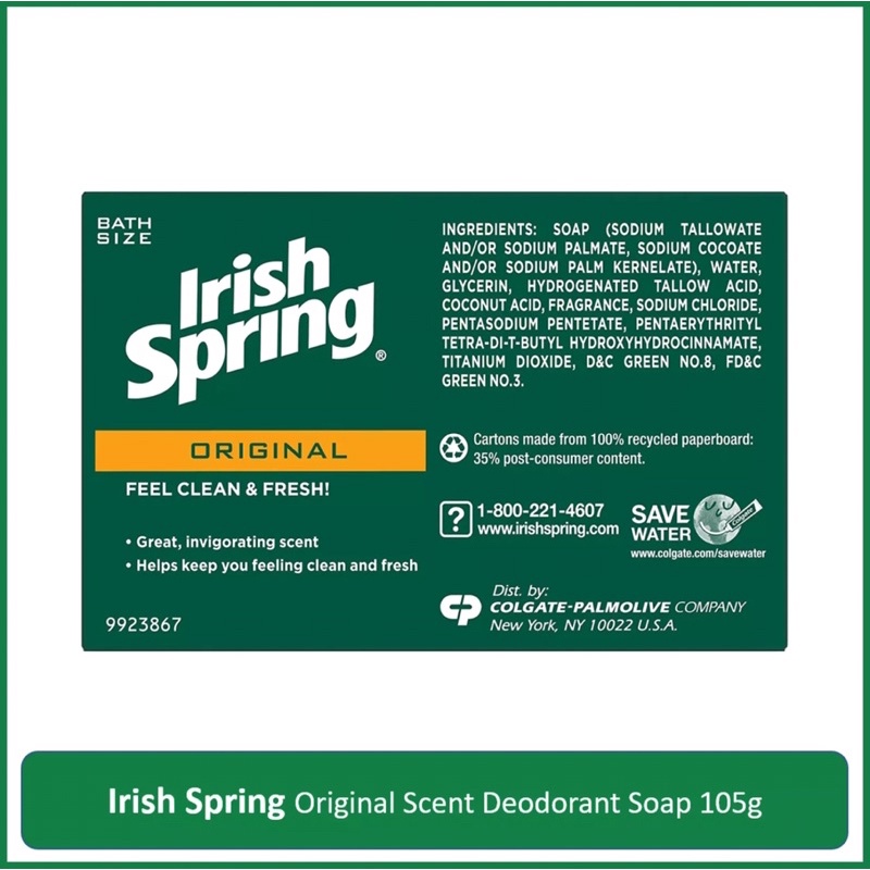 Combo 6 xà bông tắm Irish Spring Mỹ diệu khuẩn thơm mát 113g