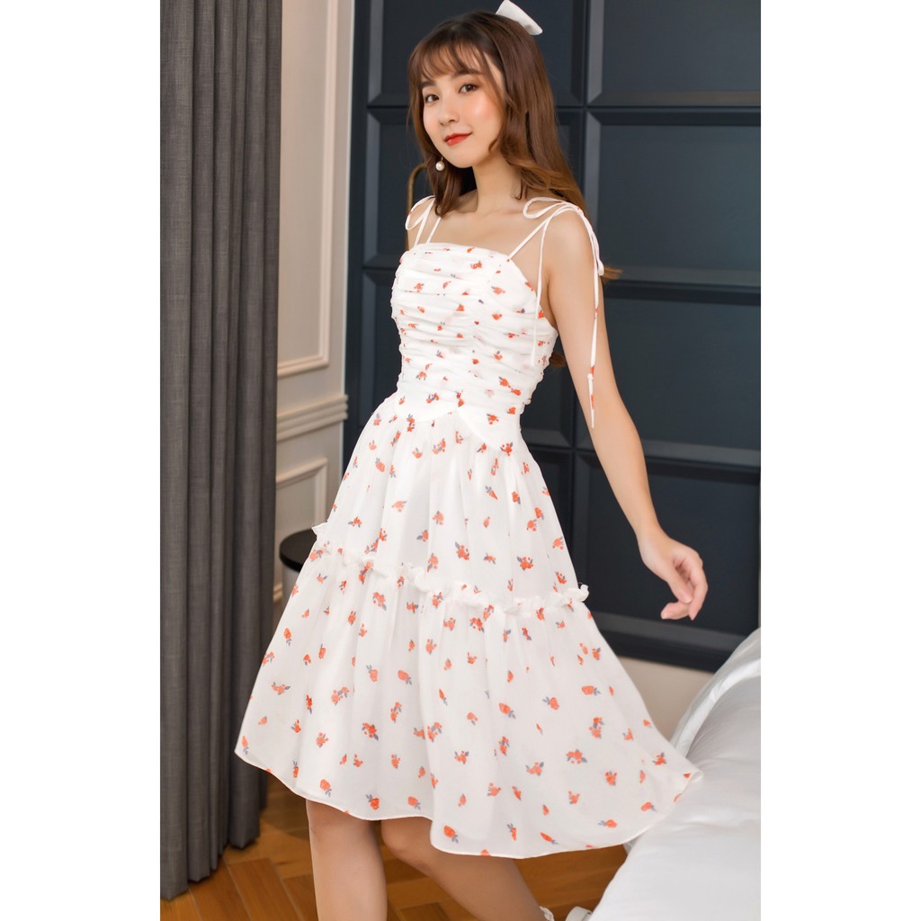 SÒ VINTAGE - LUMI Đầm hoa cột dây dây xếp ngực | BigBuy360 - bigbuy360.vn