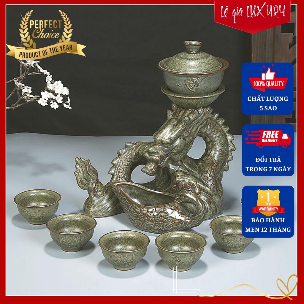 Bộ ấm trà Rồng xoay phun nước cao cấp, Bộ ấm trà đạo, Bộ ấm chén uống trà phong cách Tân Cổ Điển, hàng nhập khẩu