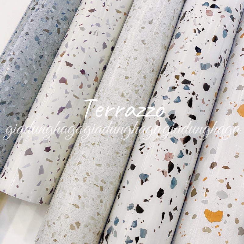 Decal gạch bông Terrazzo cách nhiệt tráng bóng dán bếp sẵn keo giá tốt nhất shopee