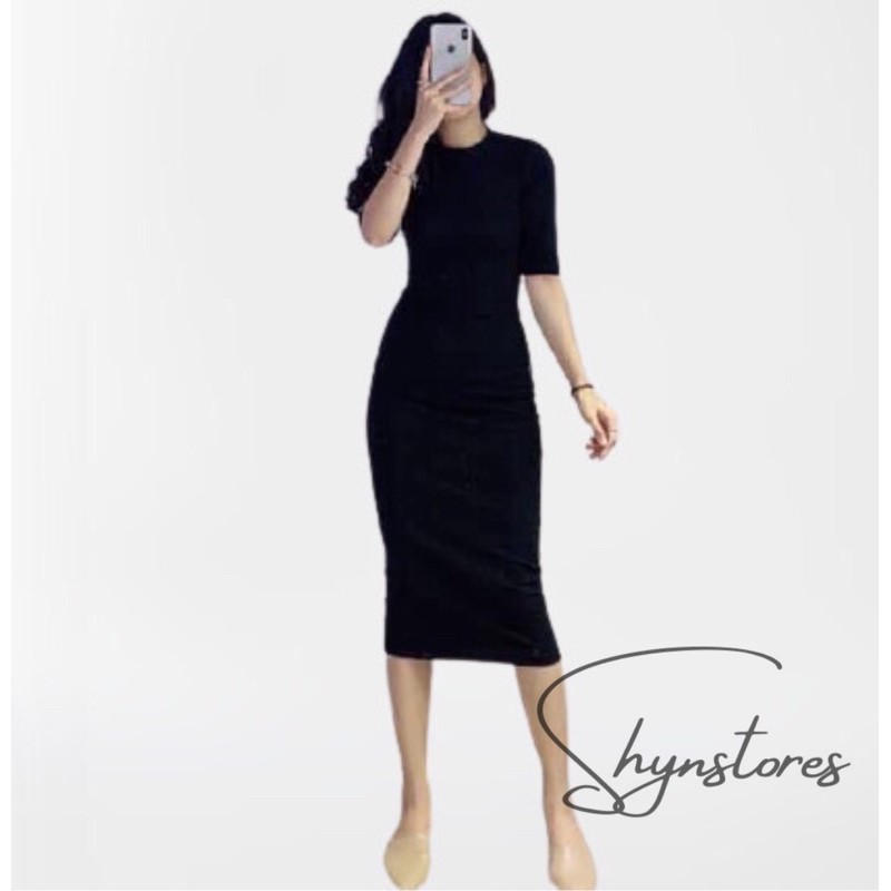 Đầm body nữ Shynstores - đầm body len tăm tay lỡ dáng dài freeship