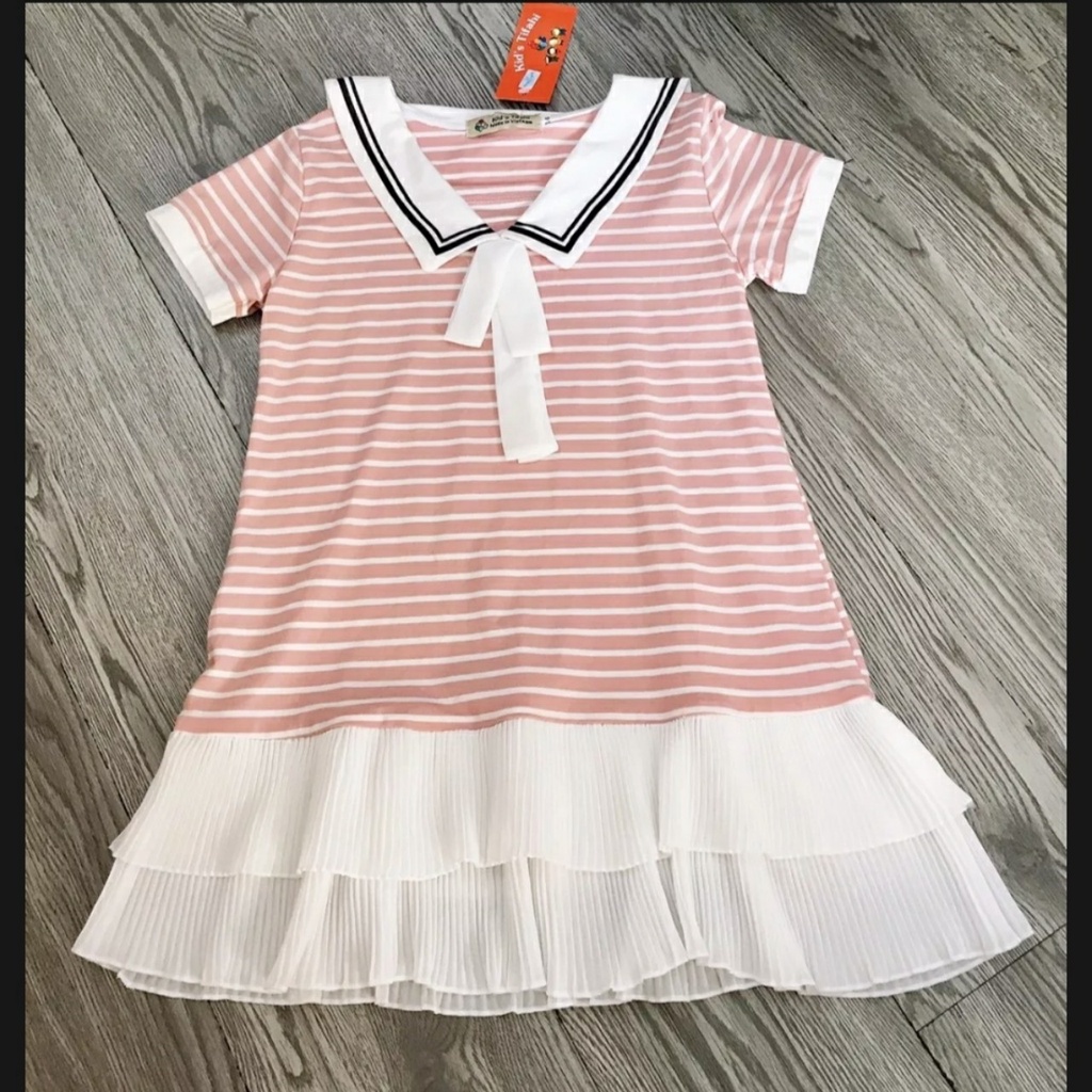 Váy đầm kẻ đuôi cá dập ly xinh xắn cho bé gái 8-28kg
