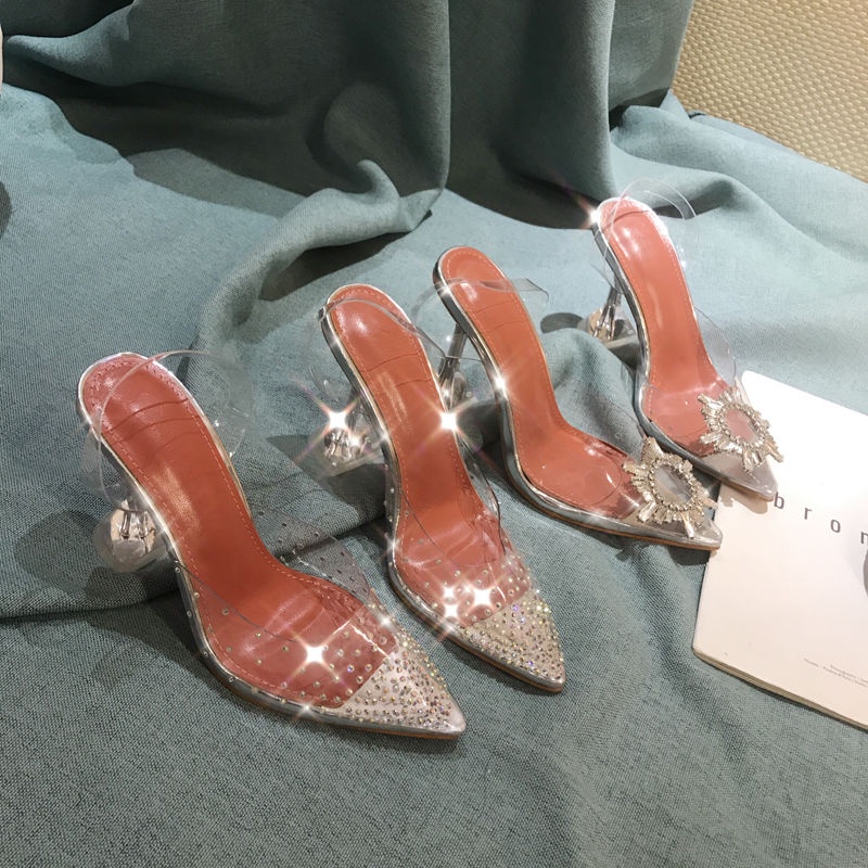 Giày Cao Gót Mũi Nhọn Quai Trong Suốt Đính Đá Thời Trang 2022 Size 34-42