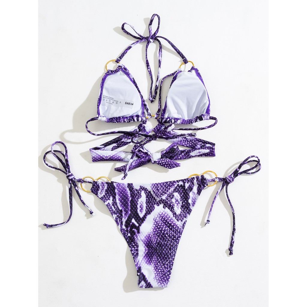 [BKN1268] &lt;ÂU&gt; SET BIKINI DA RẮN TÍM MIX KHUY TRÒN