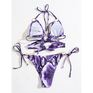 [BKN1268] <ÂU> SET BIKINI DA RẮN TÍM MIX KHUY TRÒN