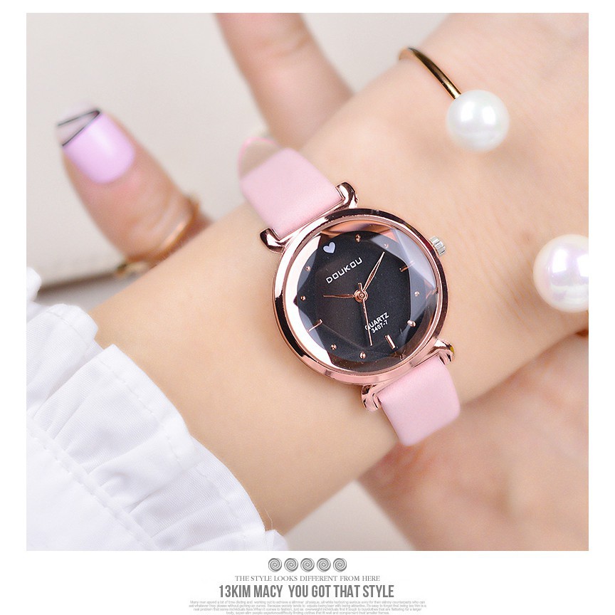 [ xả kho ] Đồng hồ nữ DouKou 71139 dây da lộn cao cấp mặt tròn