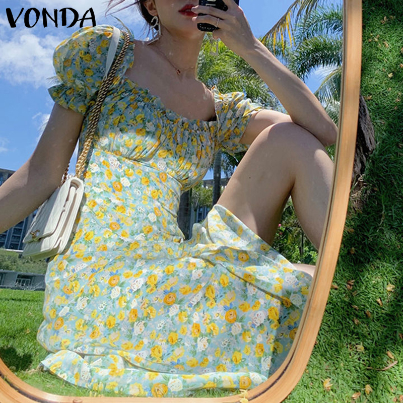  Đầm Tay Ngắn Cổ Vuông VONDA Họa Tiết Hoa Xẻ Tà Phong Cách Hàn Quốc | BigBuy360 - bigbuy360.vn