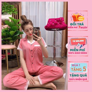 Đồ Bộ Pijama, Đồ Ngủ Nữ, Bộ Ngủ Lụa Nữ Tay Ngắn Quần Dài Lụa Hàn Cao Cấp Phối Ren Tay Áo