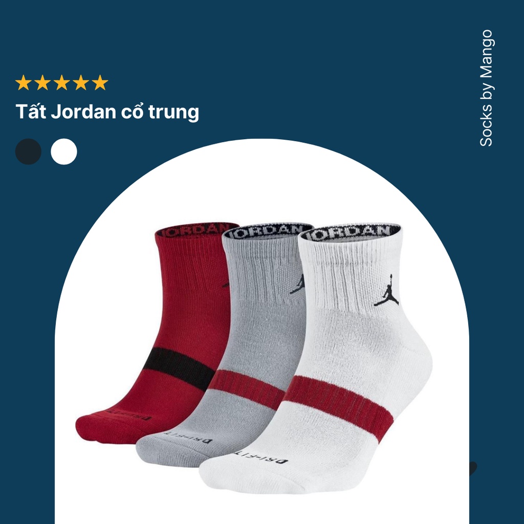 Tất Jordan cổ mid sọc đỏ gam bàn chân