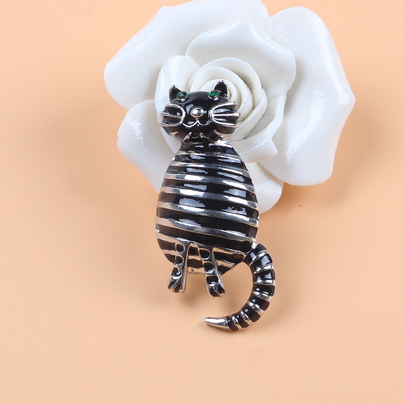 Ghim Cài Áo Hình Chú Mèo Mập Mạp Đính Đá Opal Nhân Tạo Màu Trắng / Đen Dễ Thương Thời Trang Cho Nữ