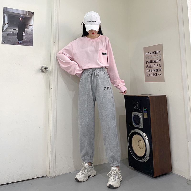 NRVP Quần jogger nữ dài lưng cao thời trang Hàn Quốc