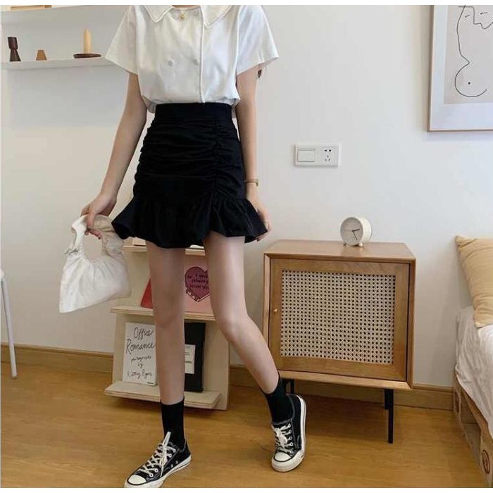 Chân váy ngắn chữ a nhún bèo, Chân váy đuôi cá cạp cao có quần trong SUNA FASHION từ 42 - 60kg