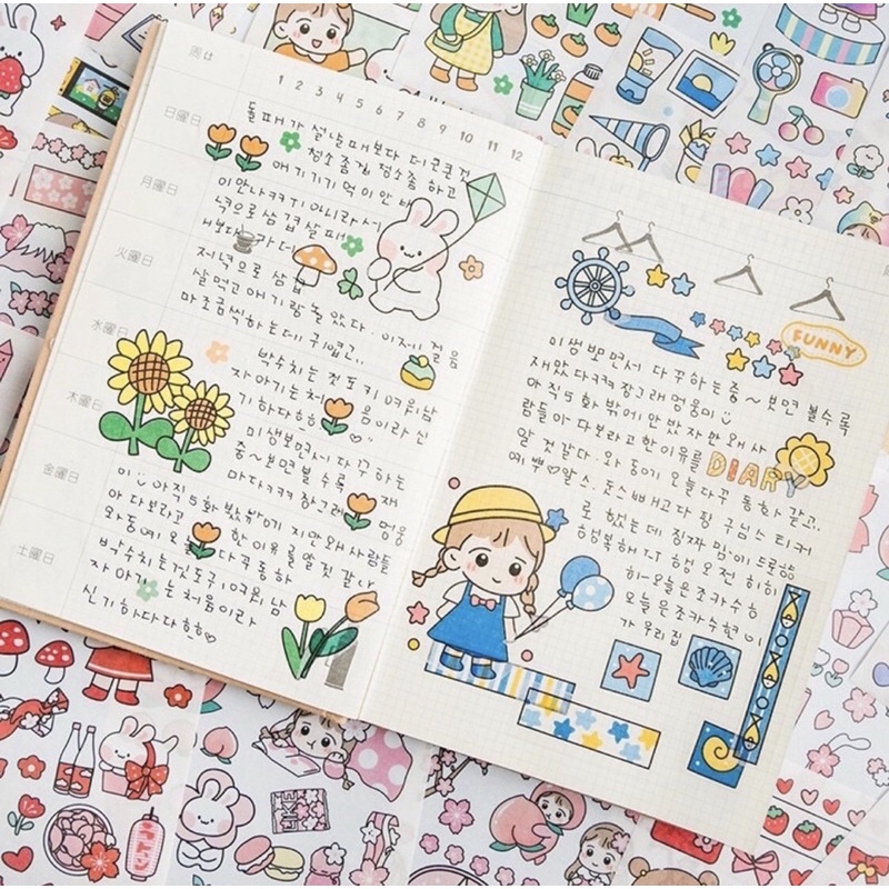 1 TẤM STICKER HÌNH DÁN CÓ NHŨ KIM TUYẾN, trang trí hình cute dễ thương, washi, bullet journal