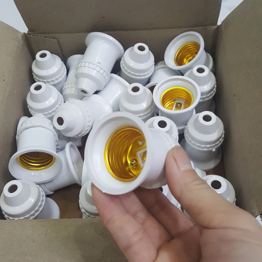 Đui đèn loe trắng E27 loại tốt dạng xoáy dùng cho bóng đèn