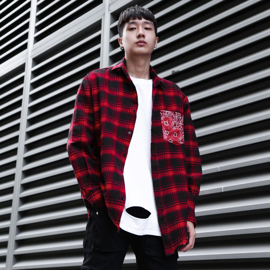 Áo Sơ Mi Flannel Khăn Badana Sọc Đỏ