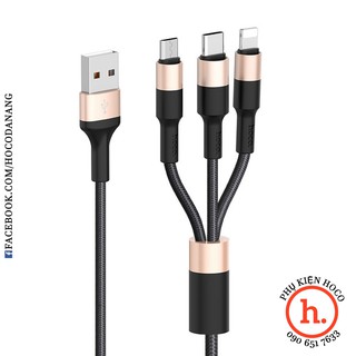 CÁP SẠC NHANH DÂY DÙ 3 IN 1 HOCO X26 - DÀI 1M - MÀU ĐEN VÀNG/ ĐỎ [PHỤ KIỆN HOCO]