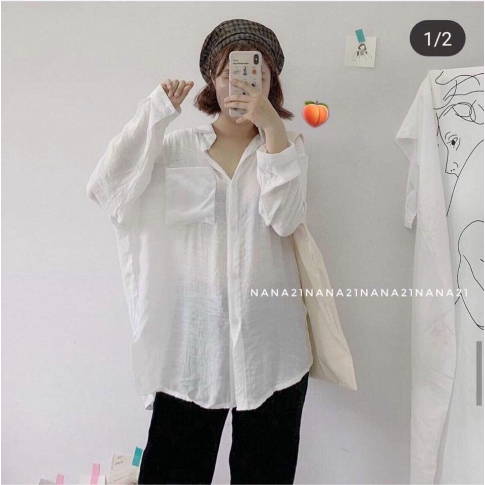 Áo sơ mi nữ màu trắng dài tay cổ đức có túi ngực chất thô đũi áo kiểu nữ -CKA.152 | BigBuy360 - bigbuy360.vn