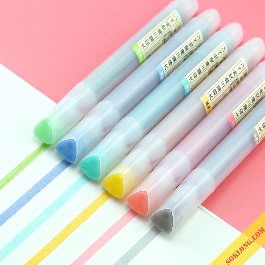 Bút highlight thân trong HI07 bút đánh dấu ghi chú pastel 3 cạnh