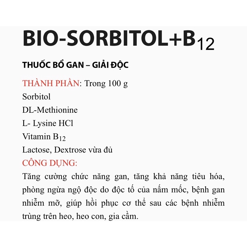 Bio-Solbitol B12 100g mát gan, giải độc, tăng khả năng tiêu hoá cho Gia Súc • Gia Cầm.