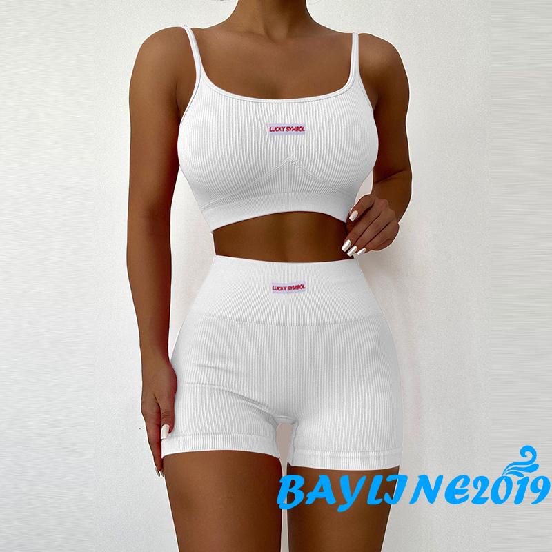 Set áo croptop sát nách cổ chữ U phối quần short màu hồng/đen/trắng thời trang cho nữ