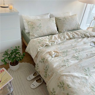 [Chi tiết] Chăn Ga Gối Cotton Living Hàn Quốc Phối Nơ "Lá Xuân Tươi Mát" 4 món