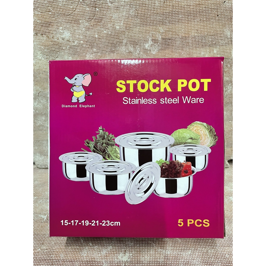 Bộ Nồi Inox, Thố Inox, Bát inox, Chậu Inox 5 Món STOCK POT Không Quai Đủ Kích Cỡ Siêu Tiện Lợi Đa Năng