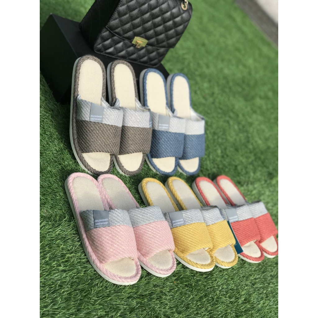 Dép Vải Lanh Đi Trong Nhà Raliya Shoes Xuất Nhật MokiMart, Dép Bông Đi Trong Nhà Unisex Hở Mũi Bốn Mùa Đế Cao Su