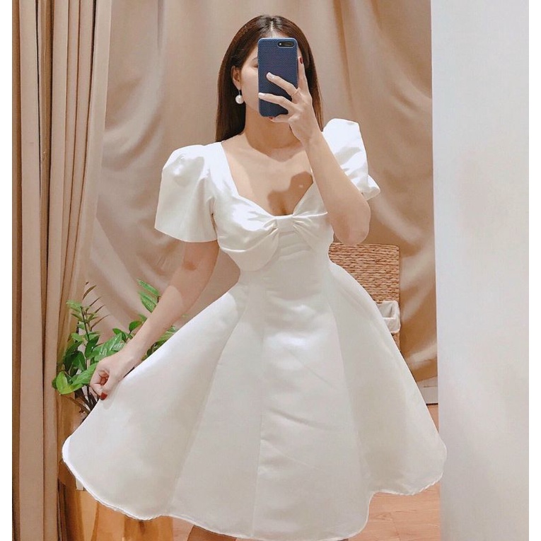Đầm Dự Tiệc Cổ Vuông Nơ Ngực - Tiệm Của Bun