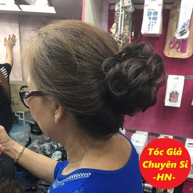 Tóc giả búi xoăn trung niên ❤ FREESHIP ❤ dạng cột chun